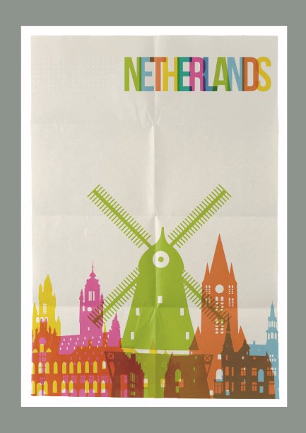 旅行荷兰地标复古纸海报图片下载