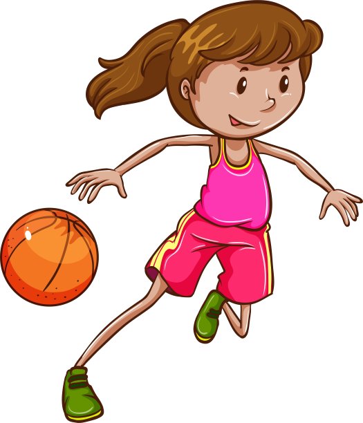 一个正在玩耍的女孩的简单彩色素描图片下载