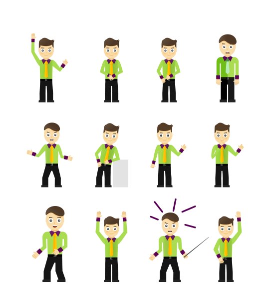 一套可爱的年轻商人角色的姿势图片下载