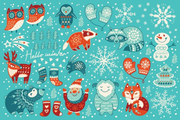 圣诞卡通人物的节日套装图片下载