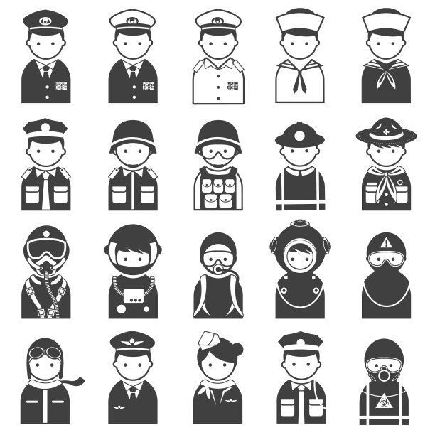 各种人物符号图标：公务人员和制服图片下载