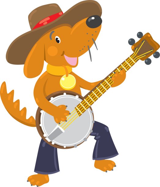 有趣的棕色狗弹班卓琴图片下载