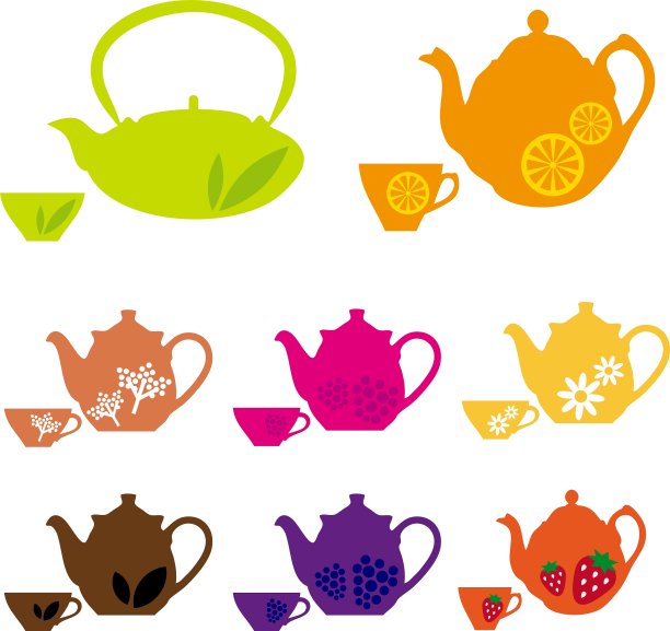 装水果的茶壶和杯子图片下载