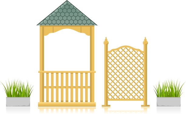 有木格子和草的凉亭图片下载