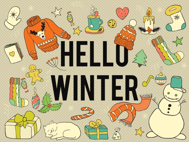 你好冬天手绘请柬或问候图片下载