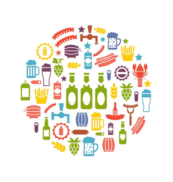 设置彩色图标的啤酒和零食图片下载