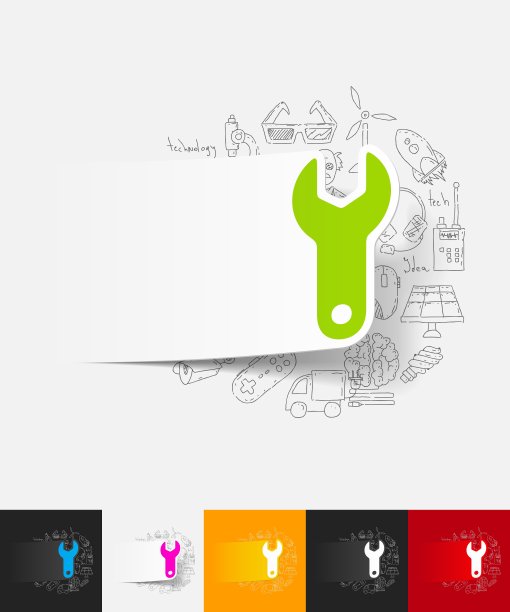 扳手纸贴纸与手绘元素图片下载