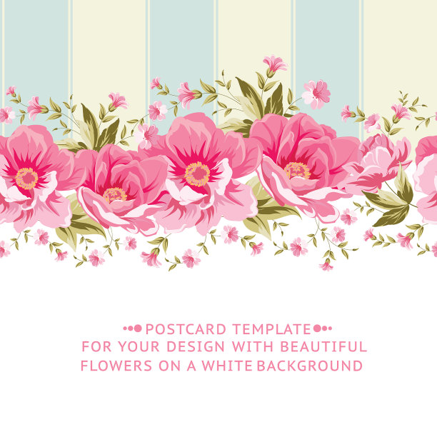 华丽的粉红色花与瓷砖边界图片下载