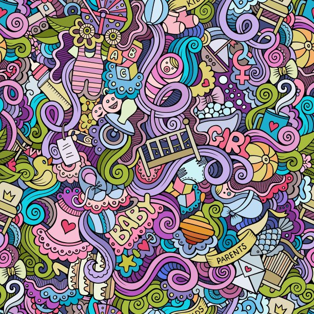 卡通涂鸦儿童无缝图案图片下载