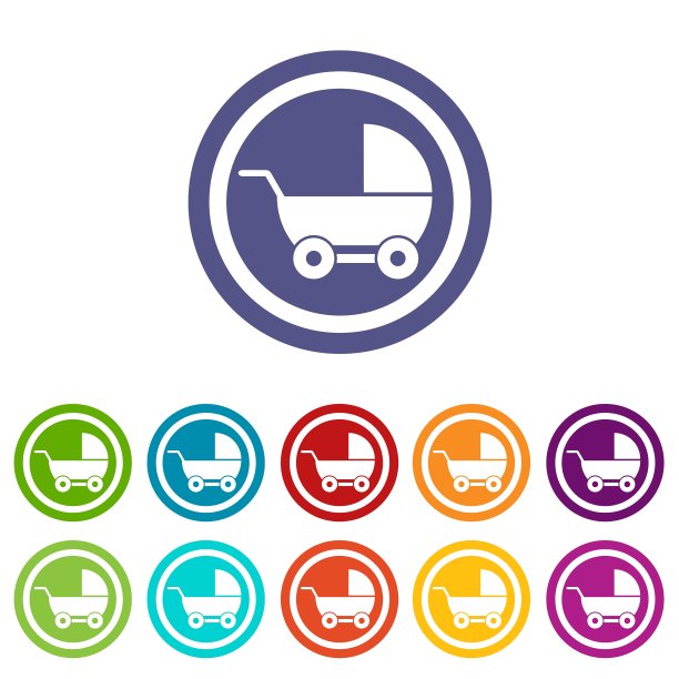 婴儿车标志彩色套装图片下载