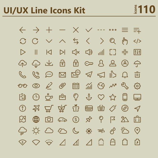 UI和UX粗体线条图标套件图片下载