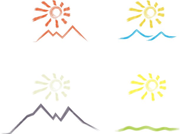 一组图标的太阳在沙漠海上图片下载