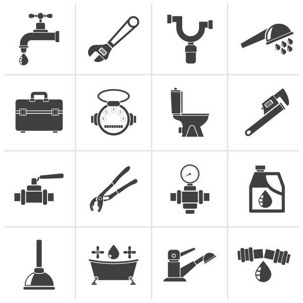 黑色管道物体和工具图标图片下载