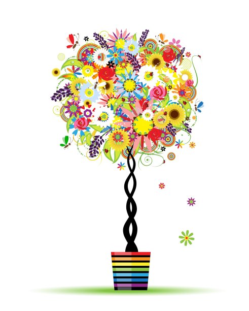 夏季花卉树在花盆为您设计图片下载