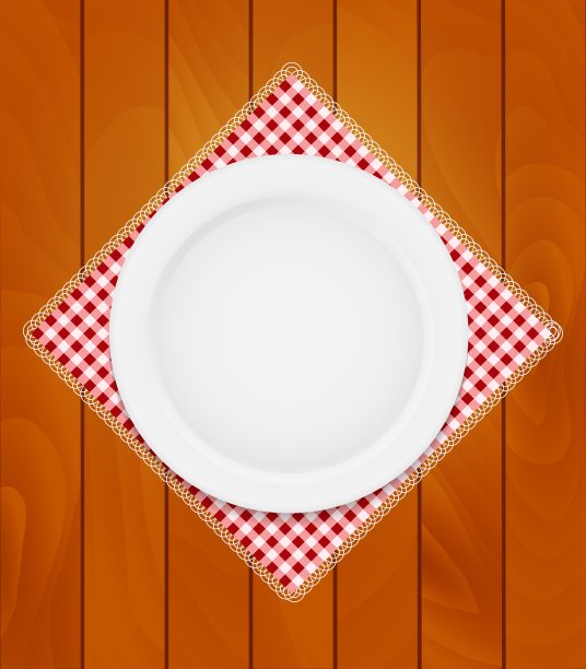 木制厨房餐巾上的白色Eppty盘子图片下载
