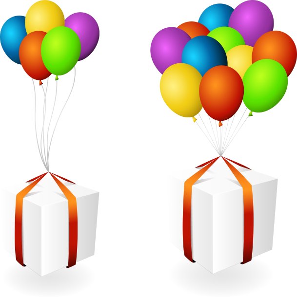 带有气球的孤立礼品盒图片下载