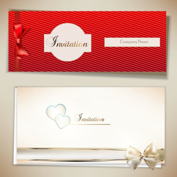 带丝带的卡片红色和白色的请柬图片下载