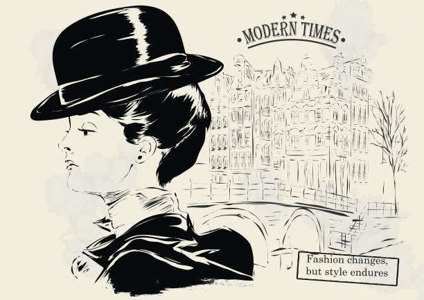 素描风格的时尚女孩图片下载