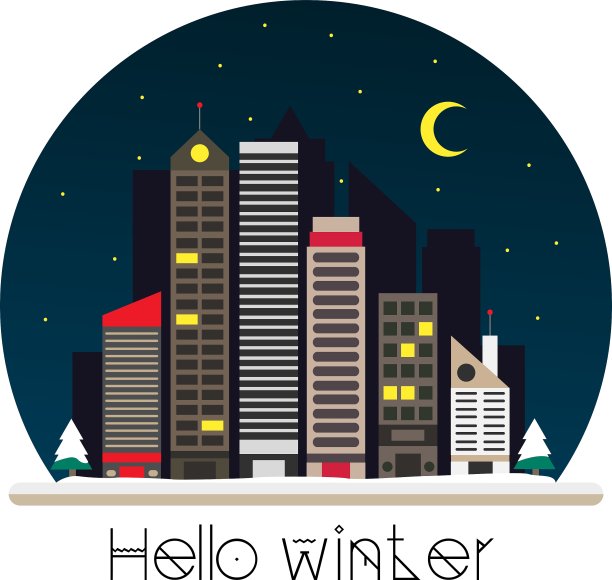 城市在夜晚的平坦风格图片下载