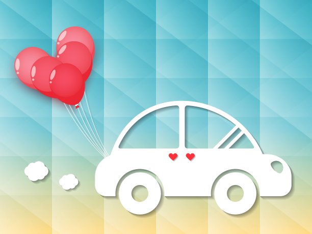 红色心形气球的汽车图片下载