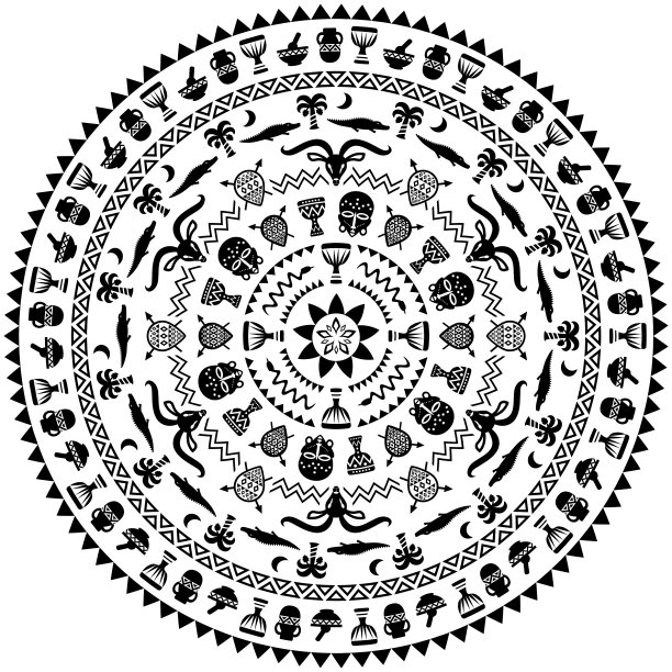 圆形装饰用动物、花瓶、鼓图片下载