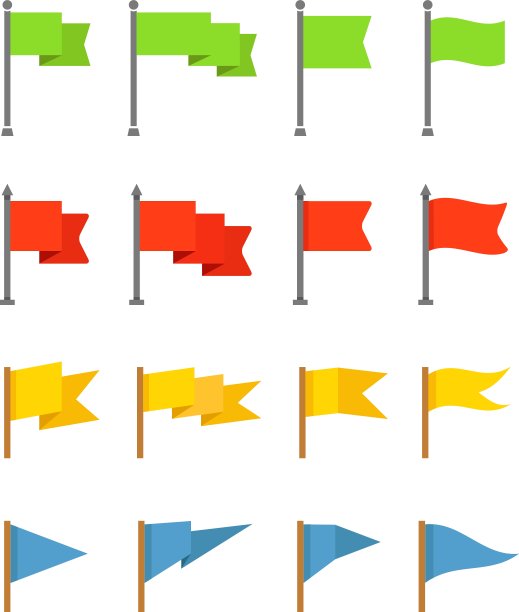 白色背景上隔离的不同颜色旗帜集合图片下载