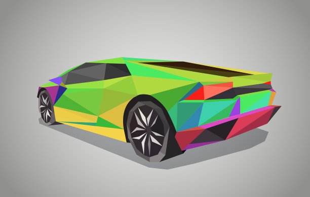 彩色的跑车在绿色的背景-多边形图片下载