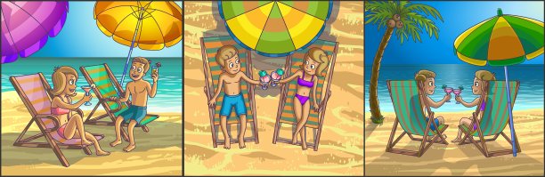 夏日热带沙滩上放松休闲的景象图片下载