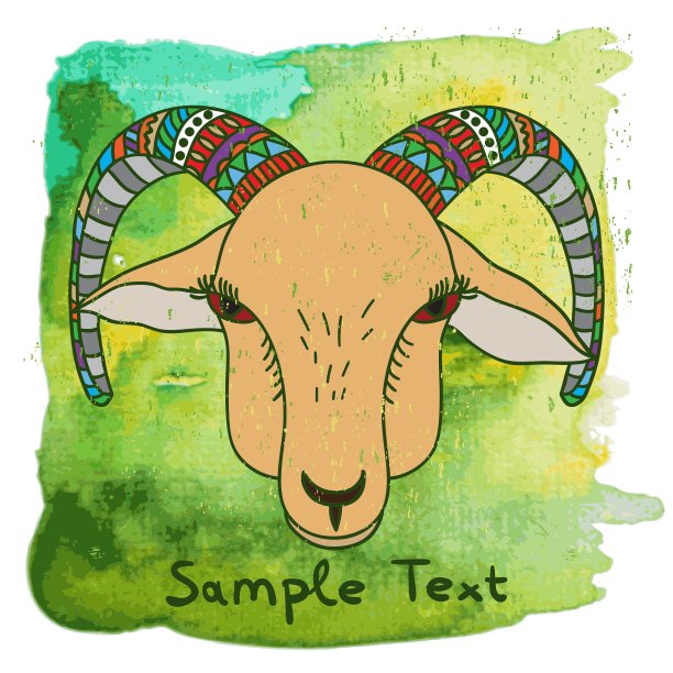 手绘山羊在水彩背景图片下载