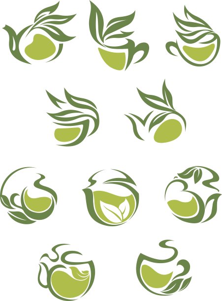 绿茶菜肴和杯子图标集图片下载