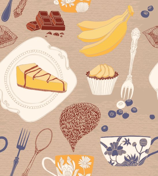 卡与纸杯蛋糕，茶水果图片下载