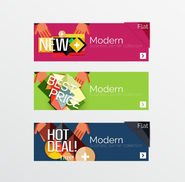 一套与贴纸标签和元素的横幅图片下载