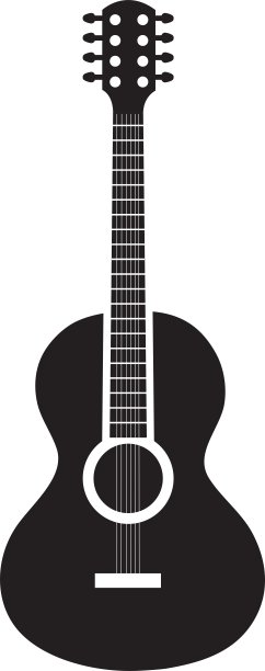 原声吉他图标在黑色和白色的颜色图片下载