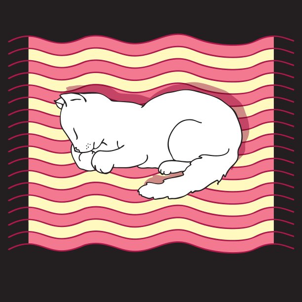 和一只猫在条纹席子上图片下载