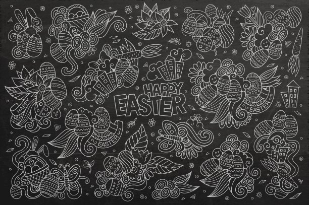 黑板涂鸦复活节卡通套图片下载