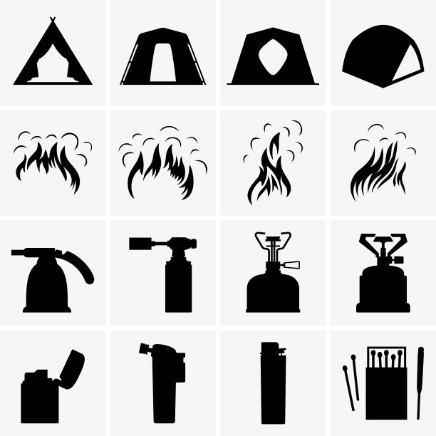 帐篷、篝火、火把和打火机图片下载