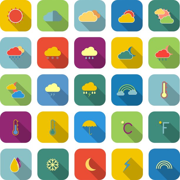 天气颜色图标与长阴影图片下载