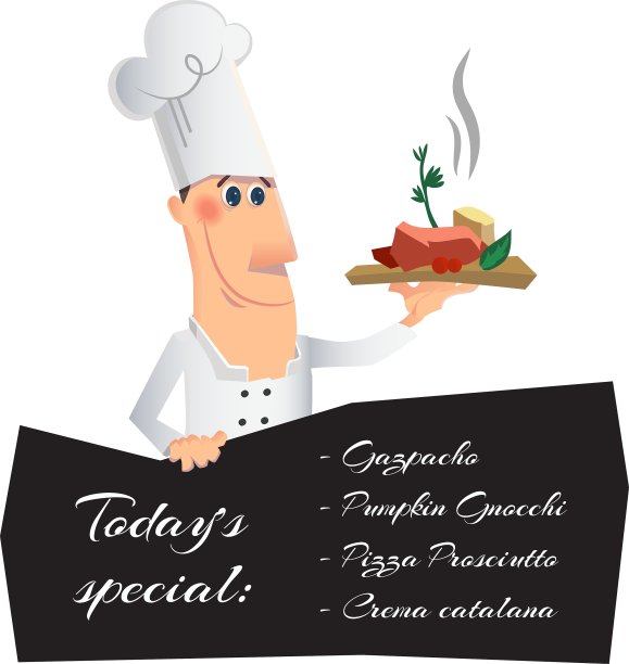 卡通人物与一道菜和菜单图片下载