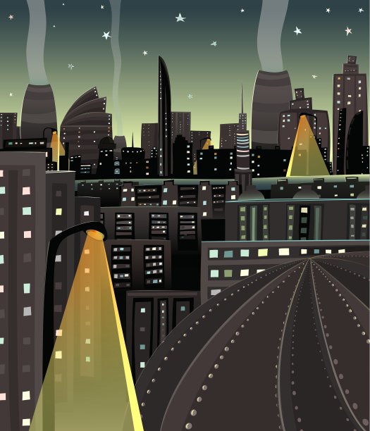 夜晚城市的卡通图片下载