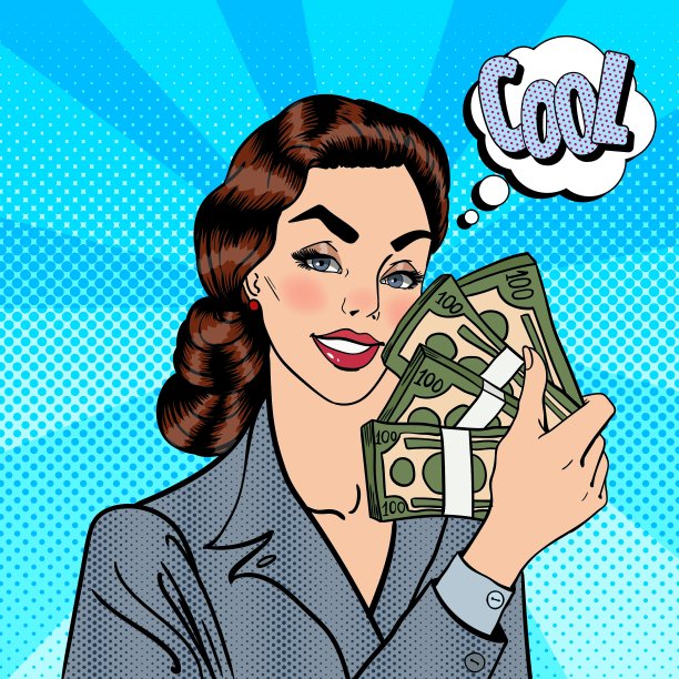 兴奋的商业女性持有美元波普艺术图片下载