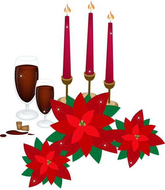 圣诞蜡烛红一品红花图片下载