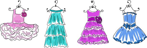 四件不同颜色的衣服挂在衣架上图片下载