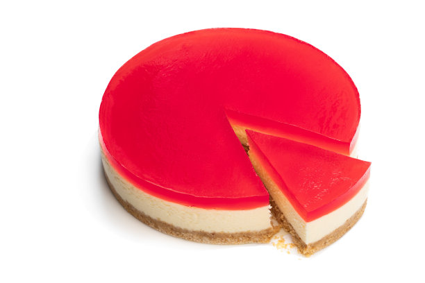 美味的奶酪蛋糕，上面有一层果冻，孤立在白色的表面图片下载