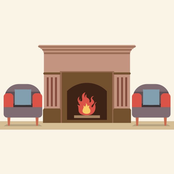 客厅内部的空椅子和壁炉图片下载