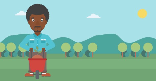 人与植物和独轮手推车图片下载