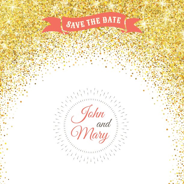 完美的婚礼模板与金色的纸屑图片下载