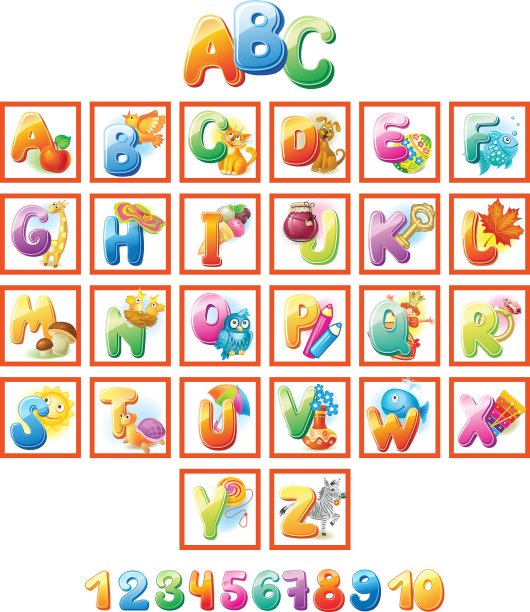 彩色字母表的孩子与图片图片下载