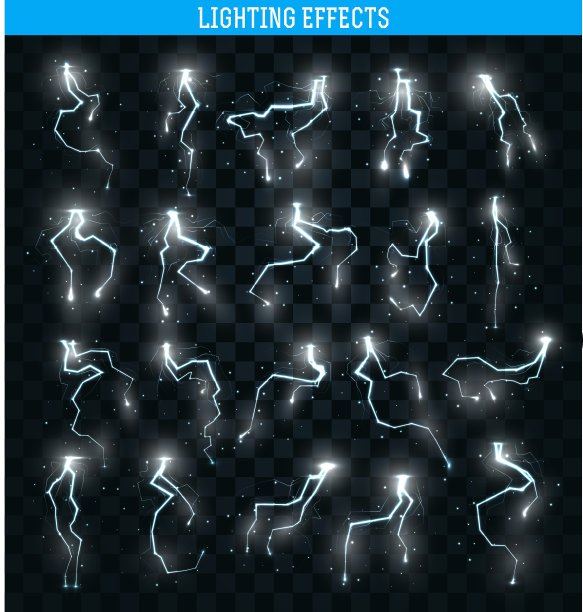 集孤立逼真的闪电与图片下载