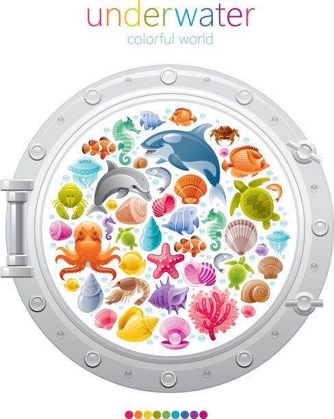 海洋旅游图标设置与水下潜水动物图片下载