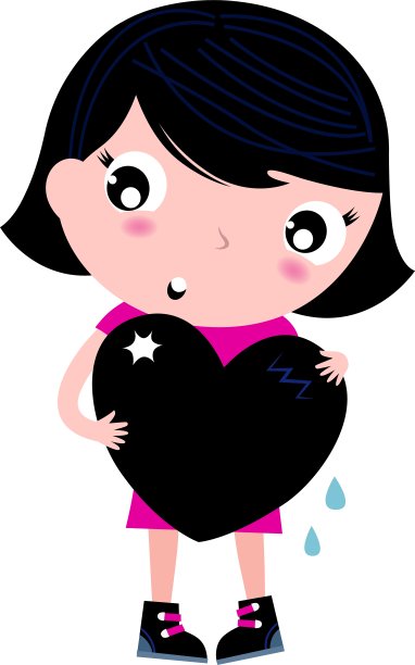 可爱的情绪女孩抱着孤立的心白上图片下载